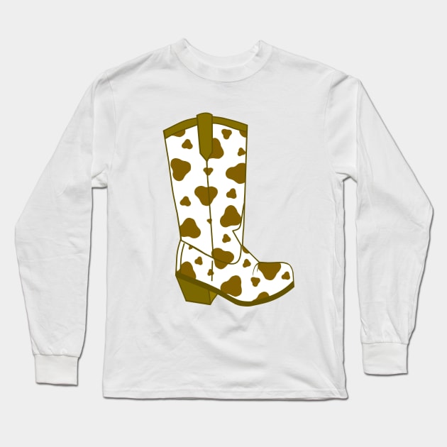 BROWN Cow Spots Cowboy Boots Long Sleeve T-Shirt by SartorisArt1